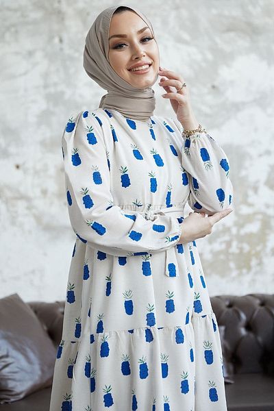 InStyle Alverya Pineapple Pattern Dress - Navy Blue