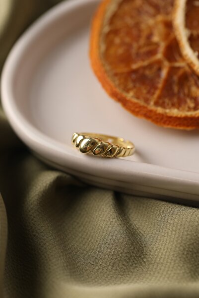 Lia Berto Altın Kaplama Burgu Desenli Vintage 925 Ayar Gümüş Yüzük