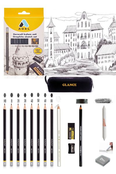 GLANCE Adel Graduated Pencil Set 8-Piece Sketch Drawing Set 15 Pieces