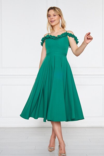 bayansepeti Травичка Зелений Атлас Тканина Регульовані Плечові Фрівольні Дета...