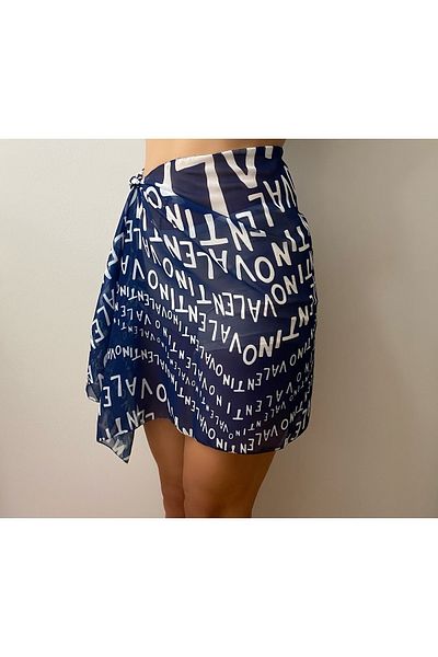 quella atelier Navy Blue Text Patterned Pareo Sarong
