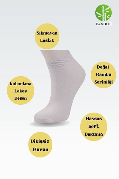 Miss Lana Women's Quality Bamboo Booties Socks Seamless Delicate Woven Perfumed Short Model Socks (6 Pairs)