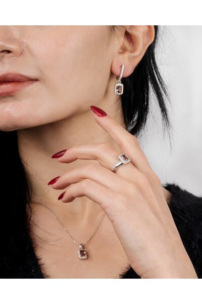 RevSilver Baget Kesim Takım Set 925 Ayar Gümüş Kadın Kolye Yüzük Küpe Zultani...