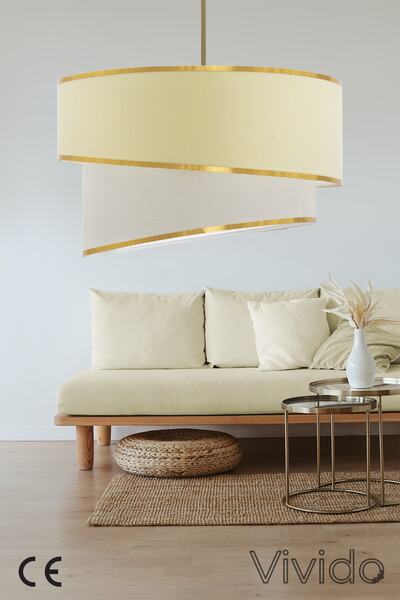 Vivido Abajur Cream Gold Julien Triple Lampshade and Chandelier Set