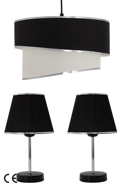 Vivido Abajur Black Silver Julien Triple Lampshade and Chandelier Set
