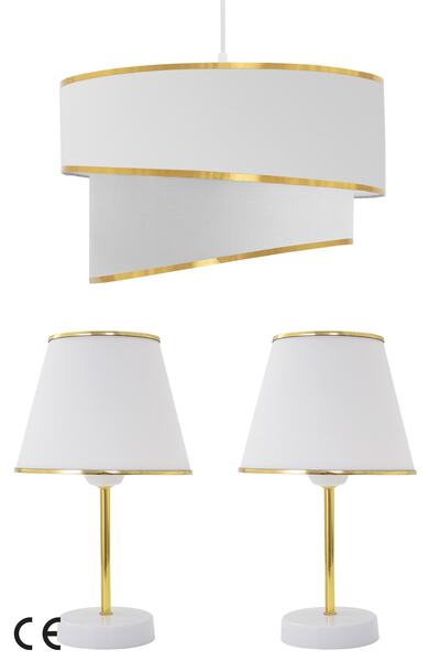 Vivido Abajur White Gold Julien Triple Lampshade and Chandelier Set