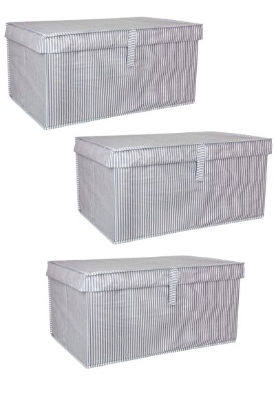 ALAS مجموعة من 3 صناديق متعددة الأغراض، حقيبة مخططة باللون الرمادي الكبير