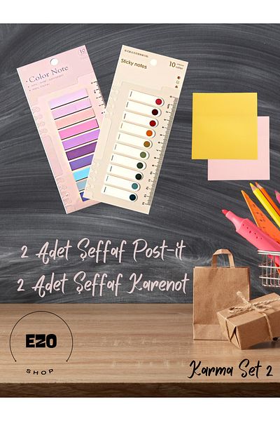 EZOSHOP Set of 4 Transparent Colored Sticky Post Push Note Paper Karenot Mixed Set 2