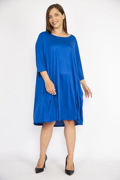 Şans Women's Saks Plus Size Relaxed Fit Capri Sleeve Pocket Dress 65n36613