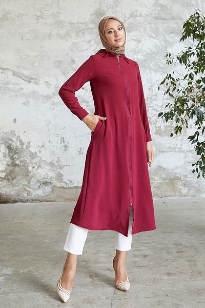 InStyle Abaya cu glugă Lure - Roșu Claret