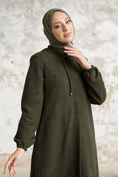 InStyle عباية ليفينا منقوشة مخفية - كاكي