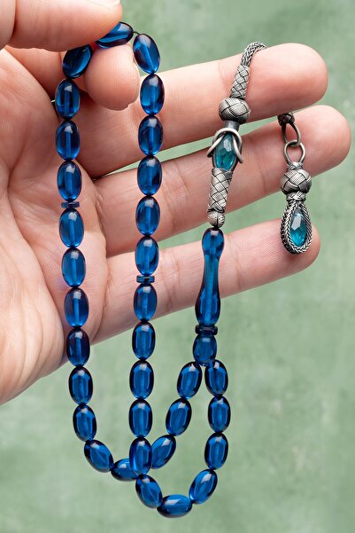 OTTOTESBİH Rozariu argintiu Kazaz ciucuri albastru chihlimbar de foc