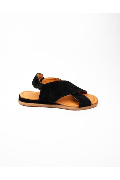 Wella 7616 Black Suede Leather Women's Sandals