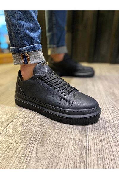 Paolo Zaccardi P421 Pantofi sport pentru bărbați, cu șireturi, cu talpă ortopedică înaltă/groasă, ST negru