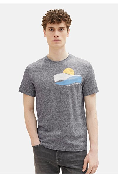 Tom Tailor T-Shirt gestreiftes Kurzarmshirt mit Rundhalsausschnitt und Foto-Print