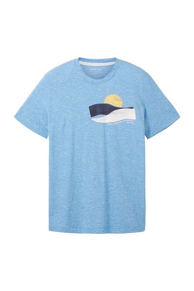 Tom Tailor T-Shirt gestreiftes Kurzarmshirt mit Rundhalsausschnitt und Foto-Print