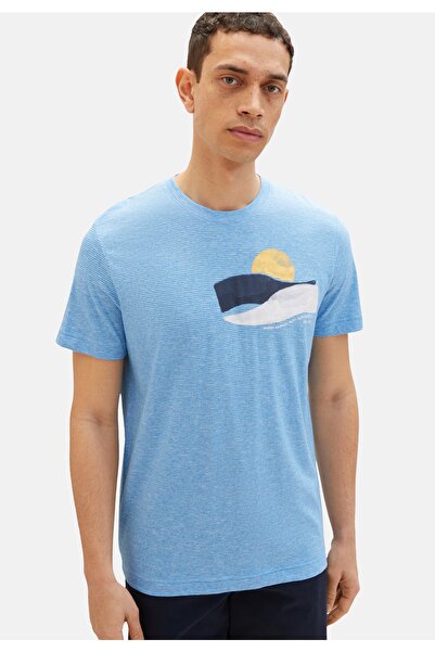 Tom Tailor T-Shirt gestreiftes Kurzarmshirt mit Rundhalsausschnitt und Foto-Print