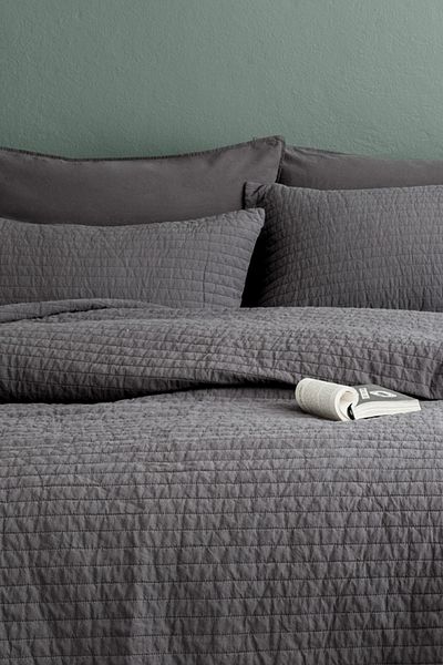 İssimo Home Savanna Anthracite Single 100% Cotton Poplin Washed Bedspread Set