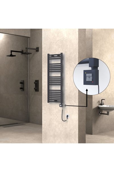 Radiva Haiti Elektrikli Havlupan 400x1100 Düz Antrasit Texture (KTX1 Termostat) 600 Watt Spiral Kablolu