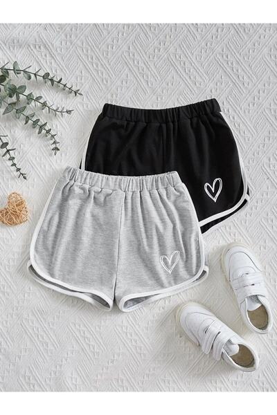 MYDARKSTYLE Kadın Kalpli Baskılı Biye Detaylı Mini Şort