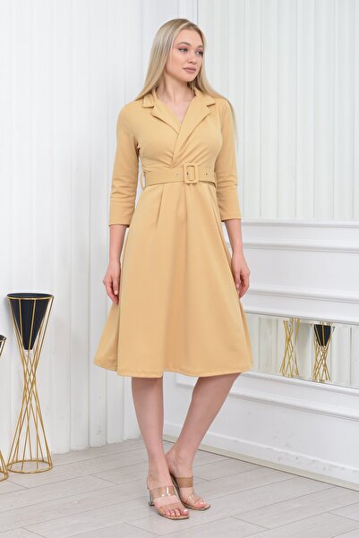 Neşeli Butik Γυναικείο φόρεμα μίντι με λεπτομερή ζώνη Dks016