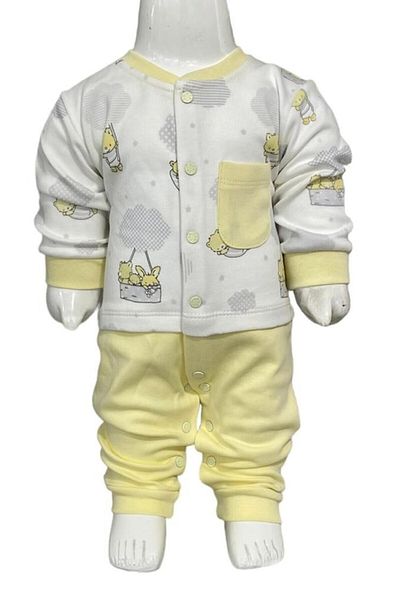 Aziz Bebe Yellow Bear Patterned Snap-Footless Jumpsuit (without booties) Size 0-3-6 Months
