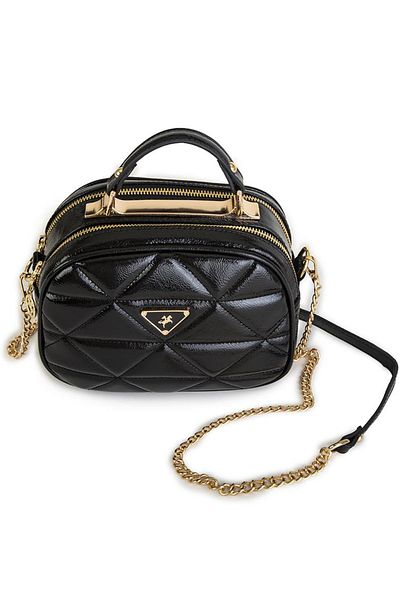 By Hakan Geanta de umar neagra Dona - Model din piele lacuita Crossbody si Grinda, Geanta Nas-947