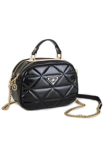 By Hakan Geanta de umar neagra Dona - Model din piele lacuita Crossbody si Grinda, Geanta Nas-947