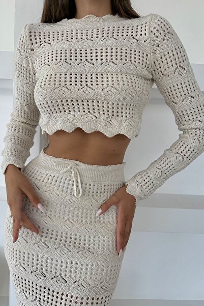 Seda Yalçın Atelier Ecru Long Sleeve Blouse Skirt Set