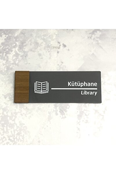 Dekokonsept Wooden Serisi (KÜTÜPHANE) Ofis Oda Kapı İsimliği Yönlendirme Tabe...