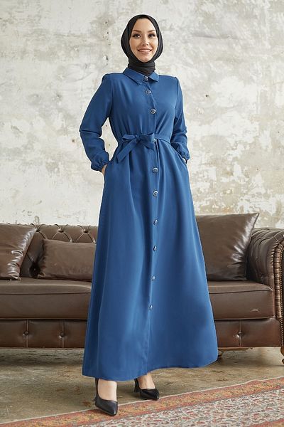 InStyle Linny gombos inggallér Abaya - indigó