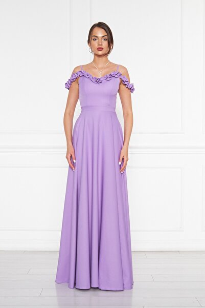 NO48 Rochie de seară maxi evazată din țesătură țesătă cu bretele reglabile