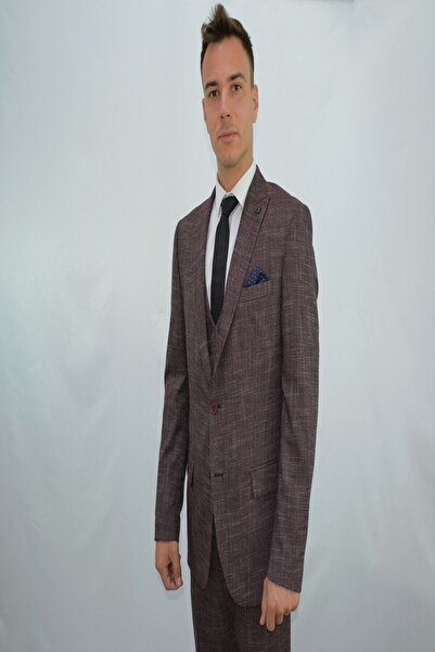 Presto Men's Slimfit Suit with Vest 6 Drop Claret Red-777-800