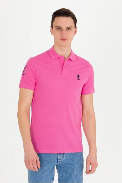 U.S. Polo Assn. Ανδρικό μπλουζάκι με λαιμόκοψη βασικού ροζ πόλο