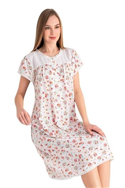 LİMİSSİ Limissi 23702 Flower Pattern Oversize Large Size Short Sleeve Nightgown