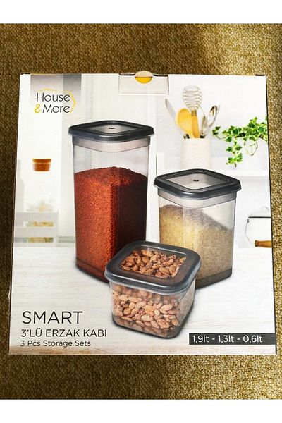 DİBA AVM Set of 3 Square Food Storage Containers with Vacuum Silicone Lid - Anthracite