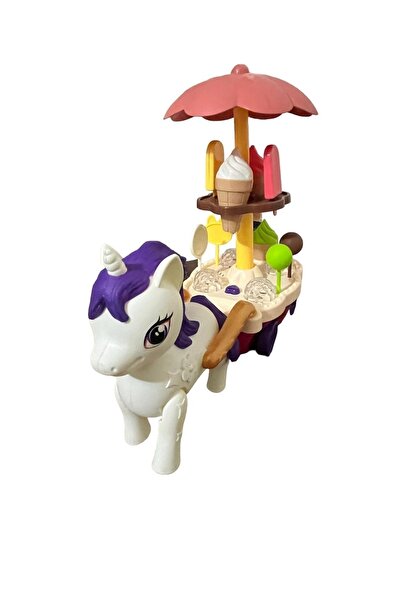 JOYFUL CHİLD Unicorn Ice Cream Cart Portable Ice Cream Cart with Sound and Light 30 cm