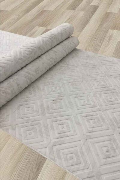 Sarar Oymalı Bej Modern Desen Yıkanabilir Kaymaz Taban Jel Halı