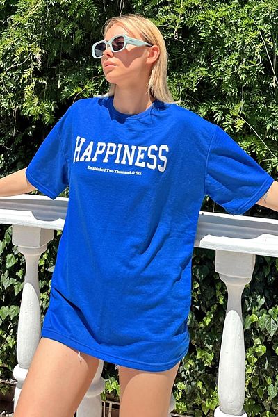 Swist Tricou de damă supradimensionat cu imprimeu Blue Happiness