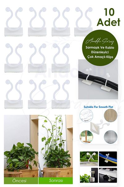Anadolu Saray Çarşısı 10 Pcs Multipurpose Clip Cable Organizer Garden Creeper Organizer Cable Fixer Organizer