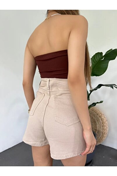 Genel Markalar Kadın Yırtmaç Detaylı Kısa Denim Şort Etek