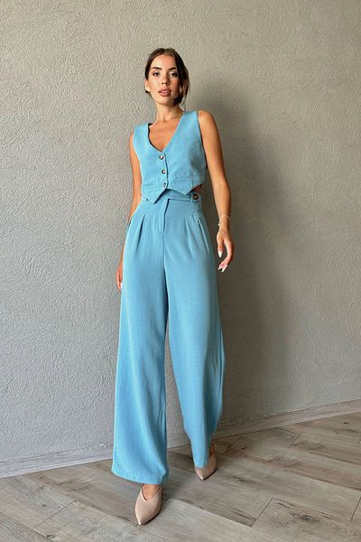 Seda Yalçın Atelier Baby Blue Vest Trousers Linen Set