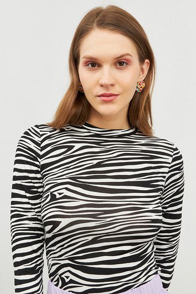 Bukamiss Women's Zebra Patterned Crew Neck Body
