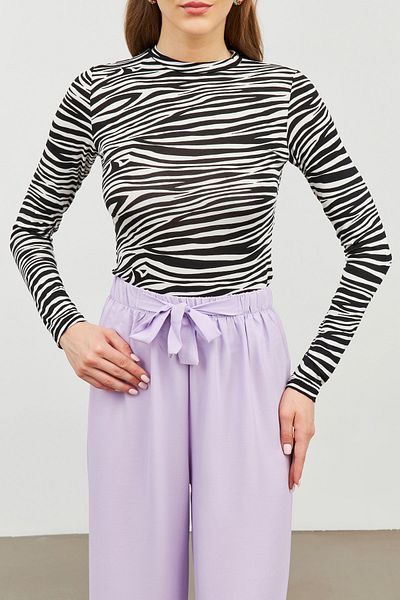 Bukamiss Women's Zebra Patterned Crew Neck Body