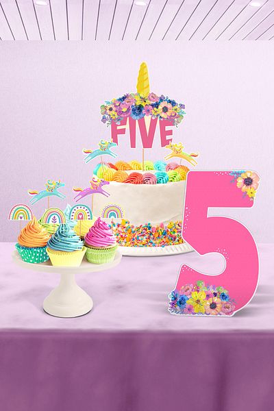Hey Parti 5 Year Old Unicorn Birthday Concept - Σετ μικροσκοπικών πάρτι