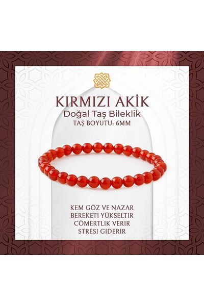 Saff Doğal Taş Red Agate 6mm Natural Stone Bracelet