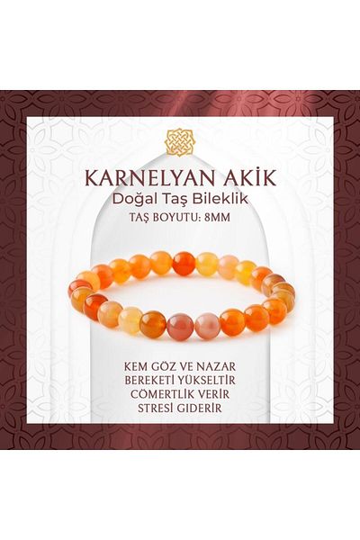 Saff Doğal Taş Karnelyan Agate 8mm Natural Stone Bracelet