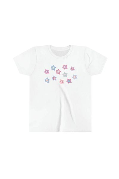 Jose Clothing Λευκό εμπριμέ γυναικείο Crop Top - Κοντό μανίκι, μπλούζα που εφαρμόζει στο σώμα