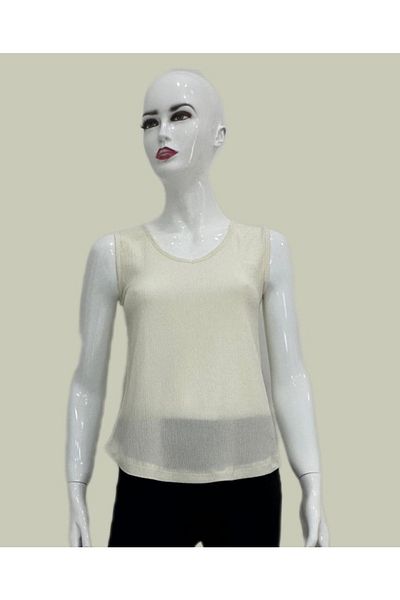 Moda Işık Γυναικεία Κρεμ Χρώμα Μπλούζα με Παράθυρο Πίσω