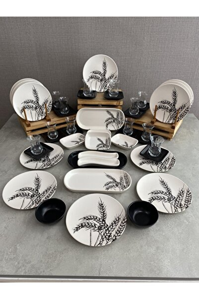 Keramika Takım Kahvaltı Mat Başak Siyah 47 Parça 12 Kişilik